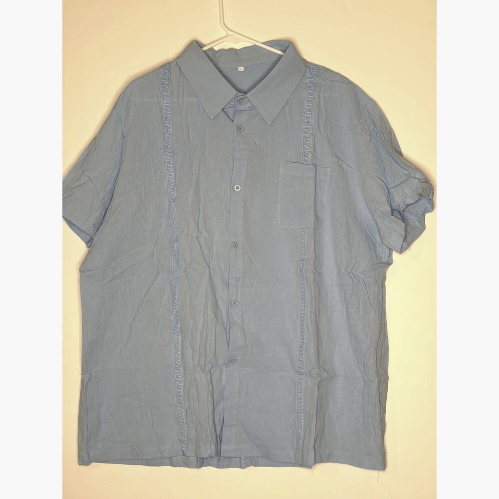 Ranberone Men's Light Blue Short Sleeve Cotton Linen Shirt New XXL
